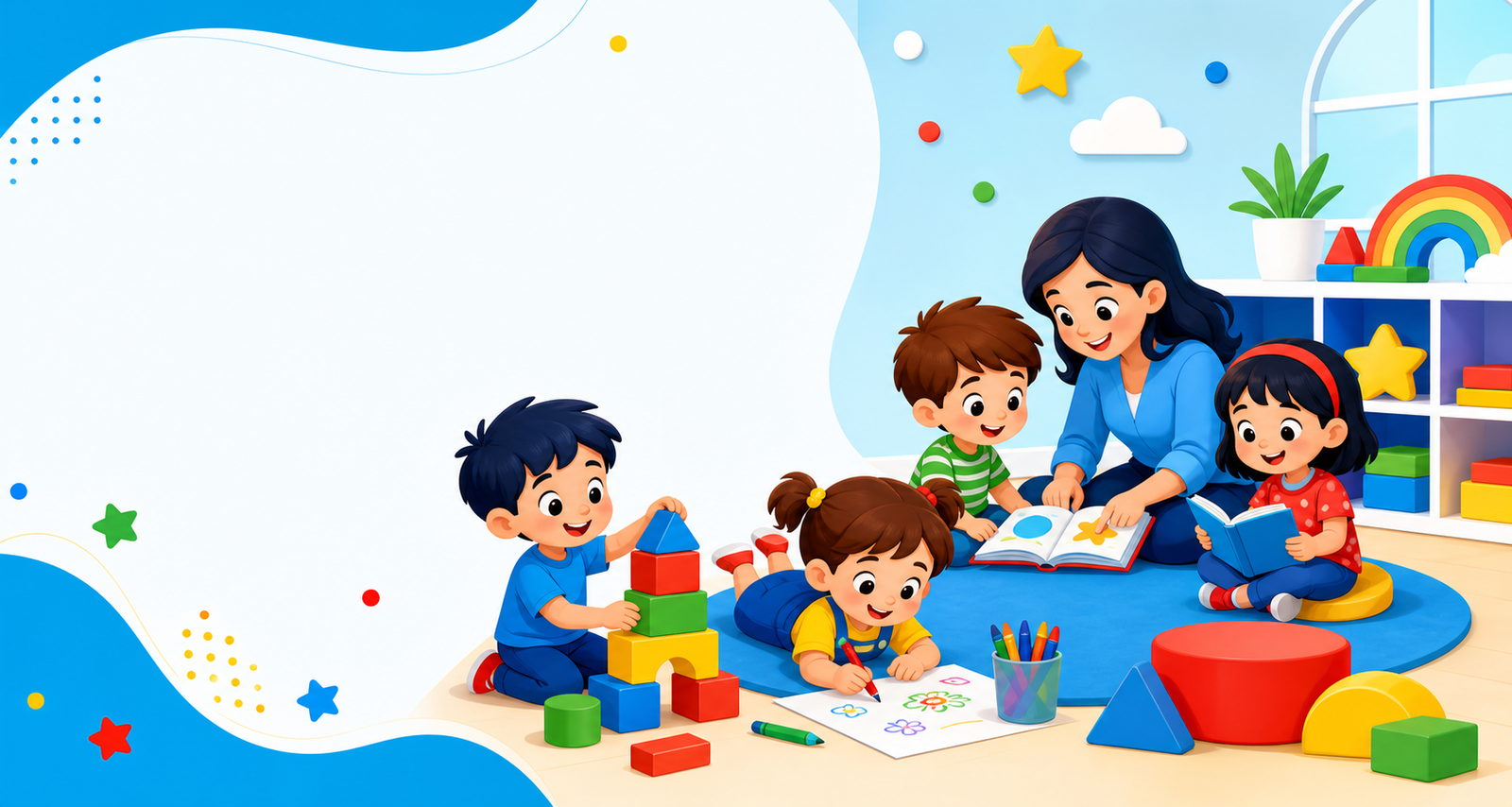 Cartoon early learning classroom illustration